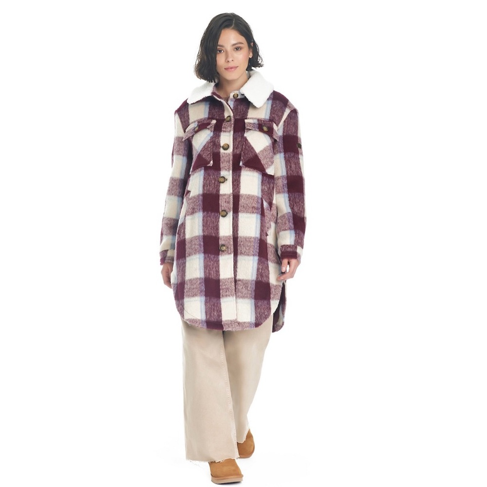 Plaid Women's Coat with White Collar